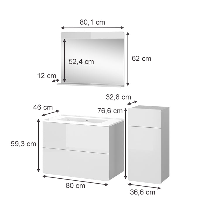 Vicco Set di mobili da bagno Bianco 4 pezzi con unità midi