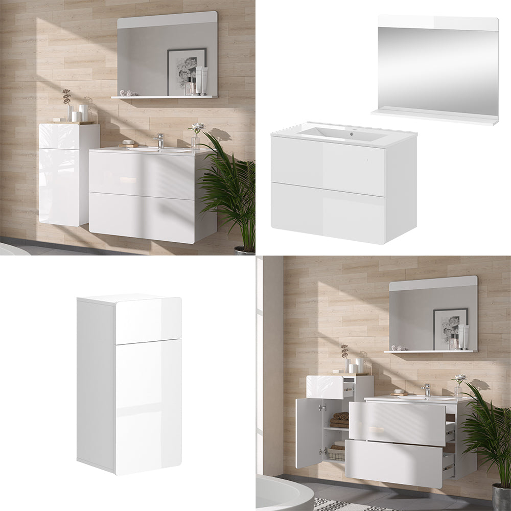 Vicco Set di mobili da bagno Bianco 4 pezzi con unità midi
