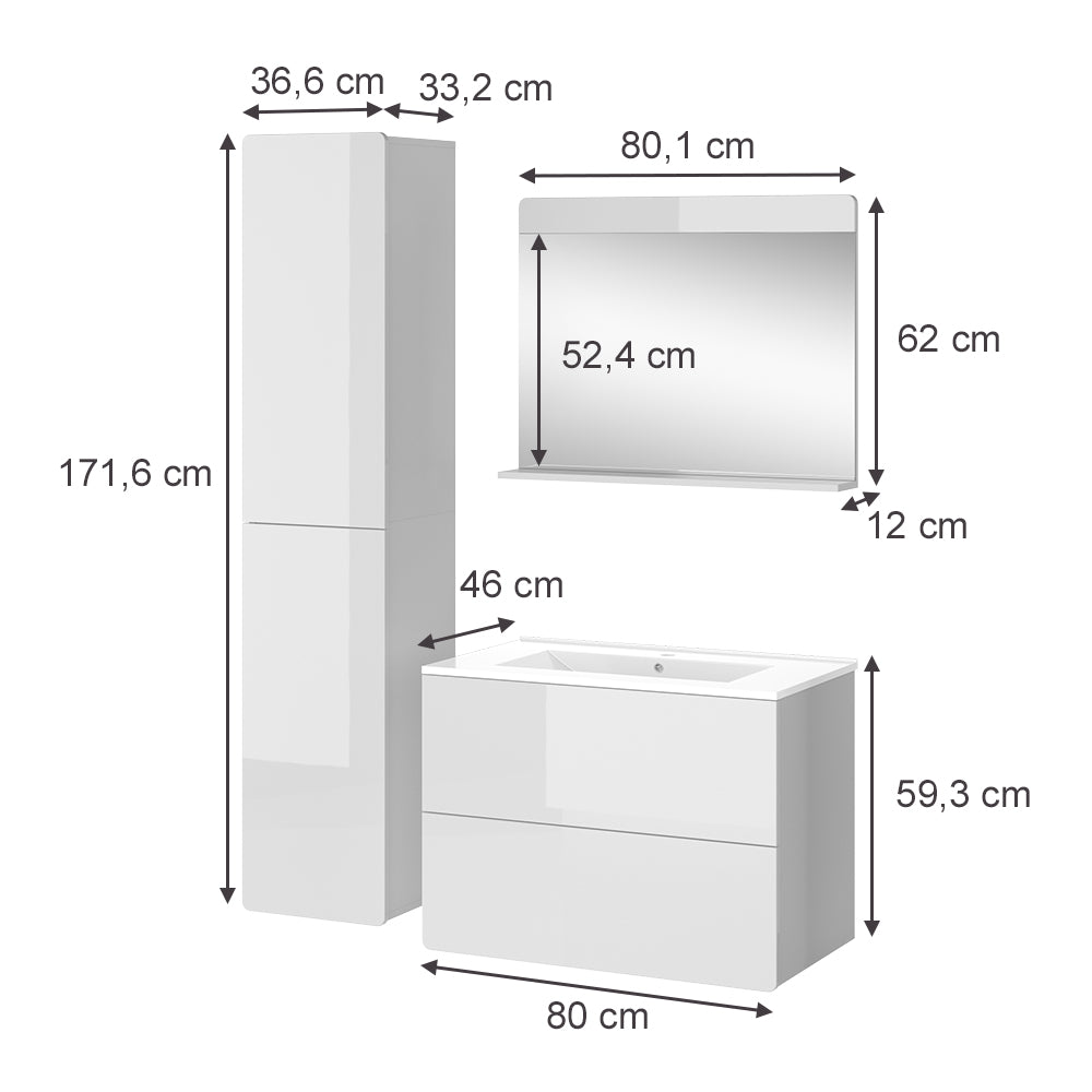 Vicco Set di mobili da bagno Bianco 4 pezzi con colonna
