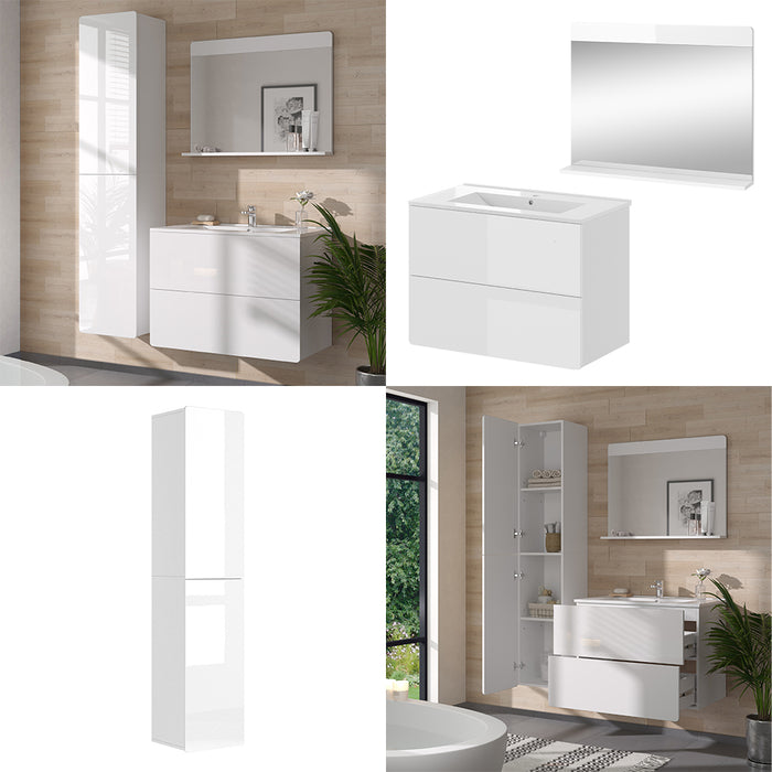 Vicco Set di mobili da bagno Bianco 4 pezzi con colonna