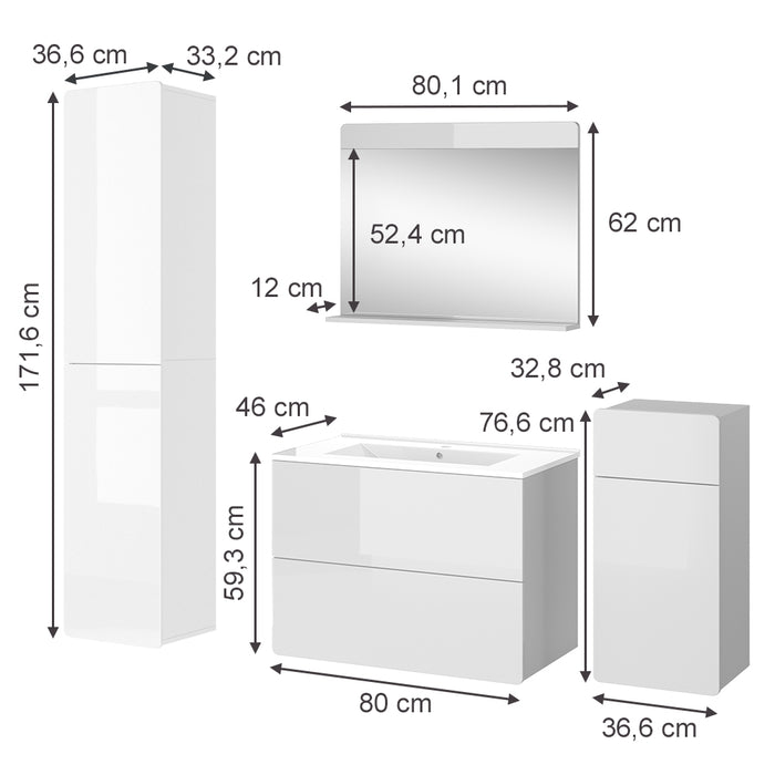 Vicco Set di mobili da bagno Bianco 5 parti