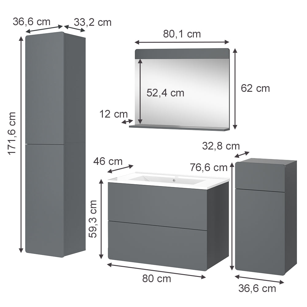 Vicco Mobiletto Grigio 5 parti