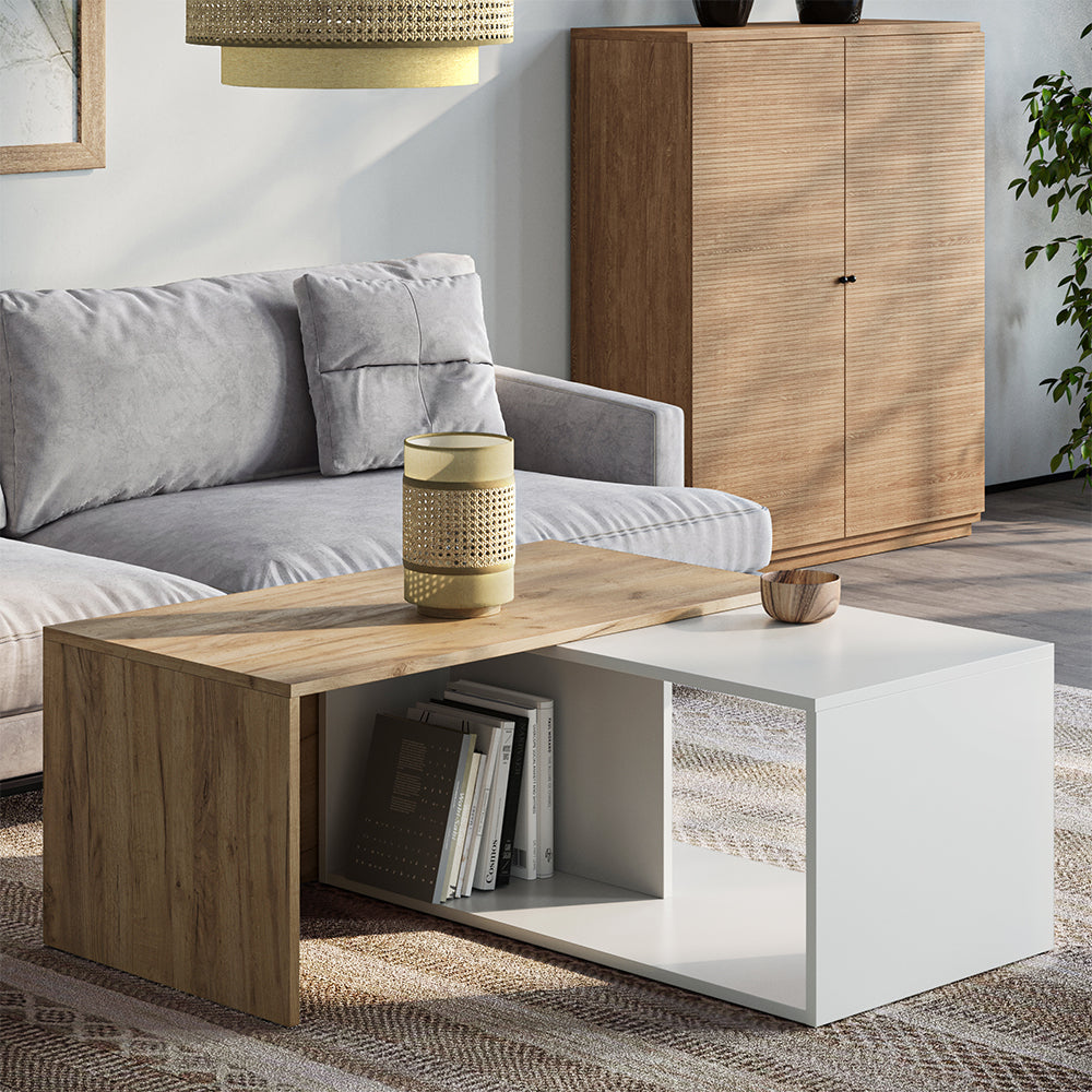 Vicco Tavolino da salotto Rovere bianco/dorato 90 x 48 cm