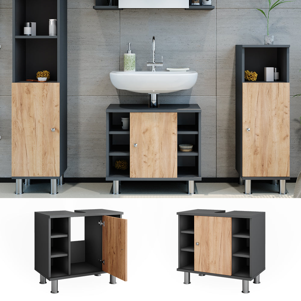 Vicco Mobiletto per lavabo Antracite/quercia dorata 60 x 54 cm con 6 ripiani