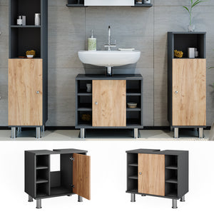 Vicco Mobiletto per lavabo Antracite/quercia dorata 60 x 54 cm con 6 ripiani