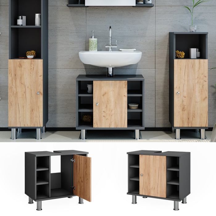 Vicco Mobiletto per lavabo Antracite/quercia dorata 60 x 54 cm con 6 ripiani