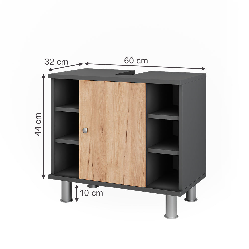 Vicco Mobiletto per lavabo Antracite/quercia dorata 60 x 54 cm con 6 ripiani