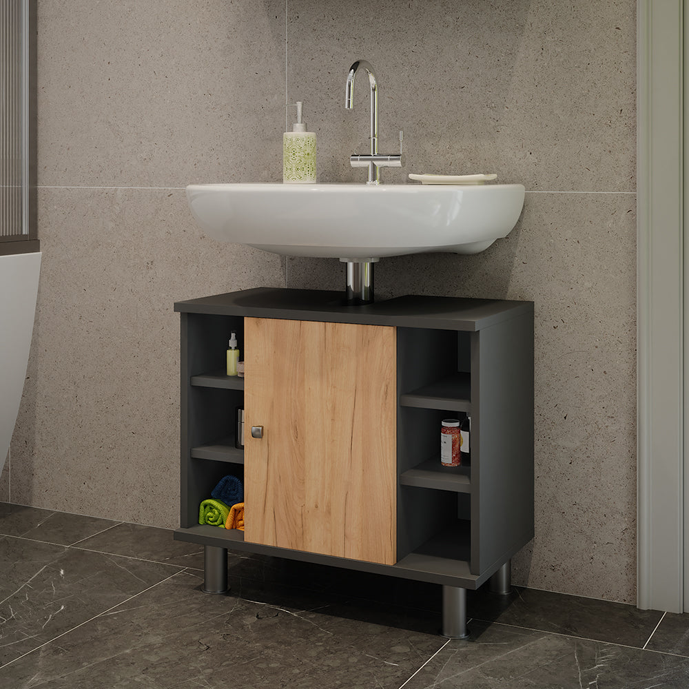 Vicco Mobiletto per lavabo Antracite/quercia dorata 60 x 54 cm con 6 ripiani