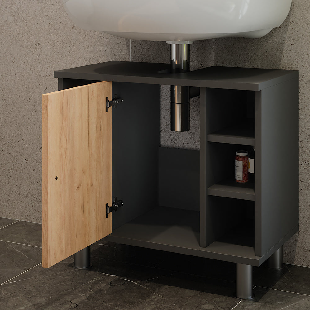 Vicco Mobiletto per lavabo Antracite/quercia dorata 60 x 54 cm con 6 ripiani