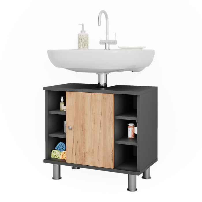 Vicco Mobiletto per lavabo Antracite/quercia dorata 60 x 54 cm con 6 ripiani