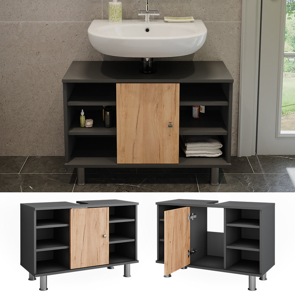 Vicco Mobiletto per lavabo Antracite/quercia dorata 80 x 54 cm