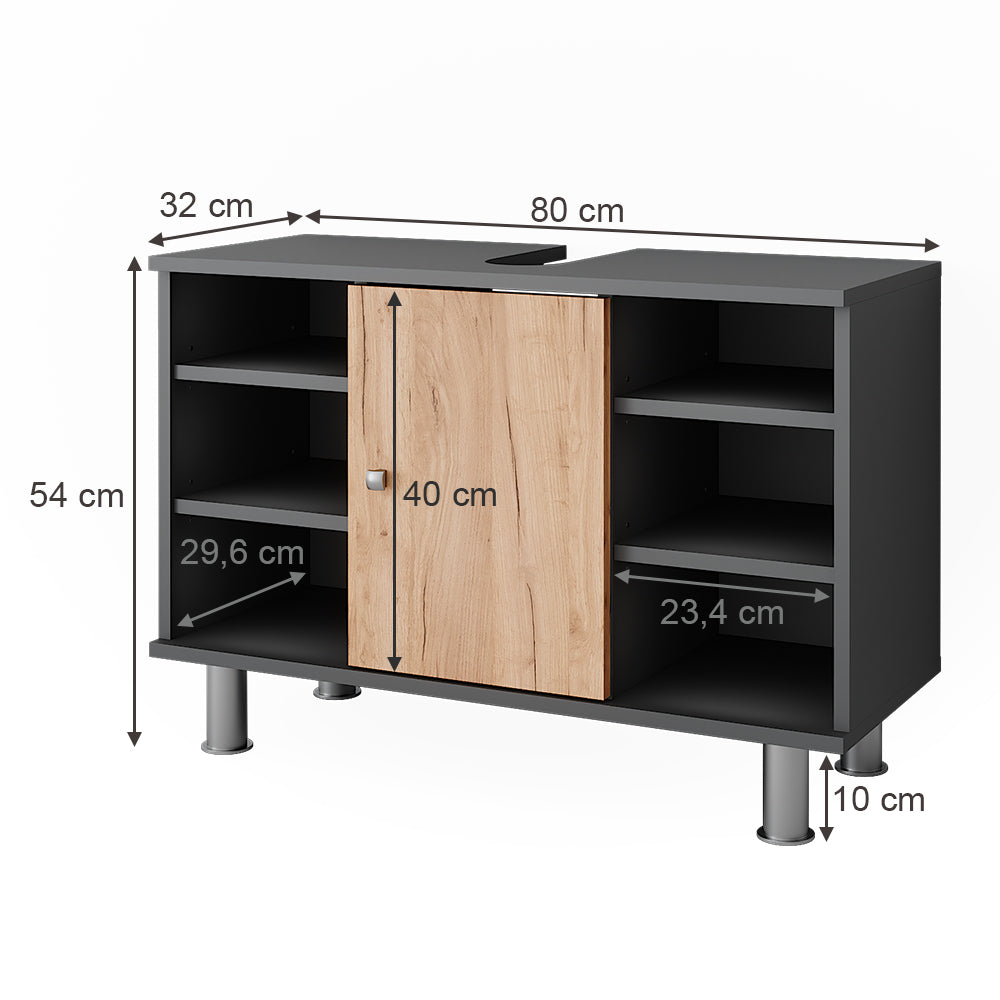 Vicco Mobiletto per lavabo Antracite/quercia dorata 80 x 54 cm