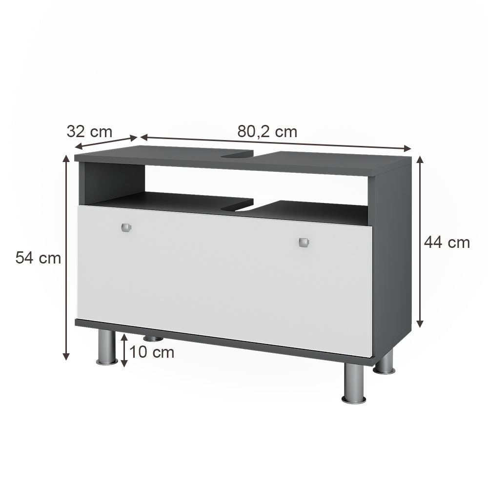 Vicco Mobiletto per lavabo Antracite/bianco lucido 80.2 x 54 cm con cassetto