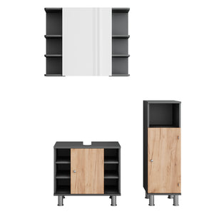 Vicco Armadio a specchio per il bagno Antracite/quercia dorata 3 pezzi con unità midi