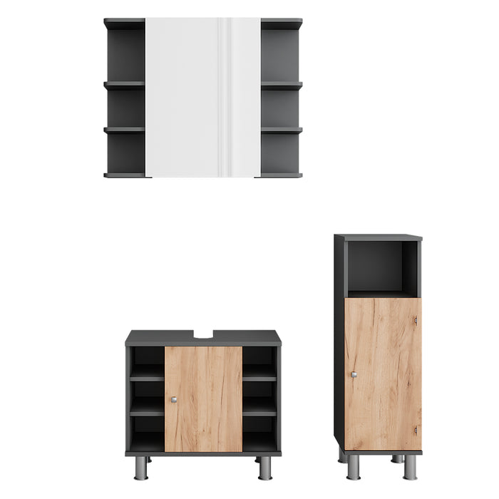 Vicco Armadio a specchio per il bagno Antracite/quercia dorata 3 pezzi con unità midi