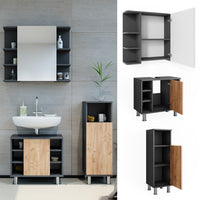 Vicco Armadio a specchio per il bagno Antracite/quercia dorata 3 pezzi con unità midi