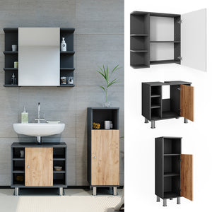 Vicco Armadio a specchio per il bagno Antracite/quercia dorata 3 pezzi con unità midi