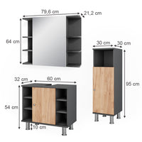 Vicco Armadio a specchio per il bagno Antracite/quercia dorata 3 pezzi con unità midi