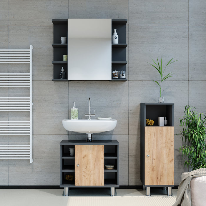 Vicco Armadio a specchio per il bagno Antracite/quercia dorata 3 pezzi con unità midi