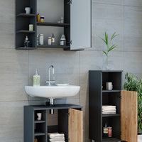 Vicco Armadio a specchio per il bagno Antracite/quercia dorata 3 pezzi con unità midi