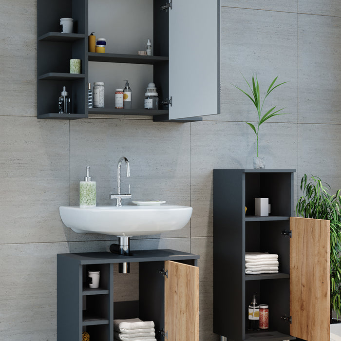 Vicco Armadio a specchio per il bagno Antracite/quercia dorata 3 pezzi con unità midi