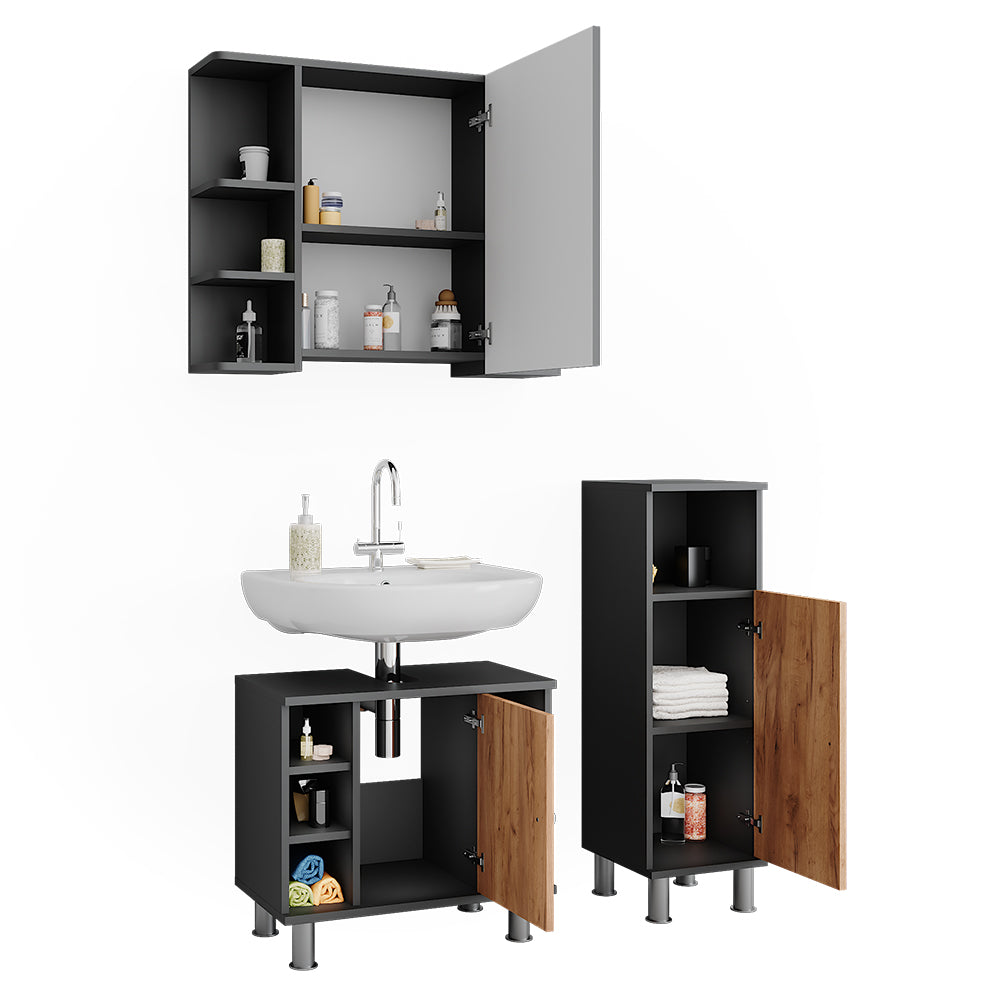 Vicco Armadio a specchio per il bagno Antracite/quercia dorata 3 pezzi con unità midi