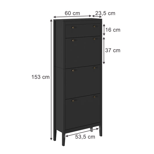 Vicco Armadio per le scarpe Nero 60 x 153 cm 3 scomparti