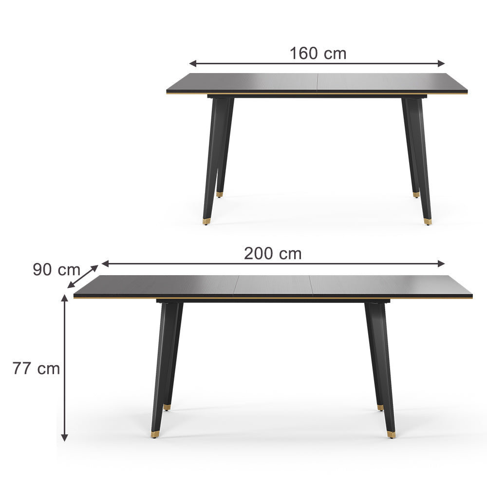 Vicco Tavolo da pranzo Nero 200 x 90 cm Estensibile