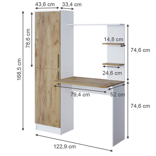 Vicco Scrivania Rovere bianco/dorato 122.9 x 33.4 cm