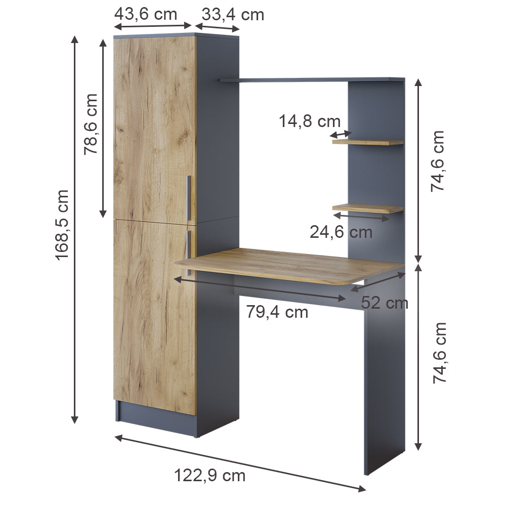 Vicco Scrivania Antracite/quercia dorata 122.9 x 33.4 cm
