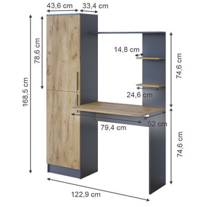 Vicco Scrivania Antracite/quercia dorata 122.9 x 33.4 cm