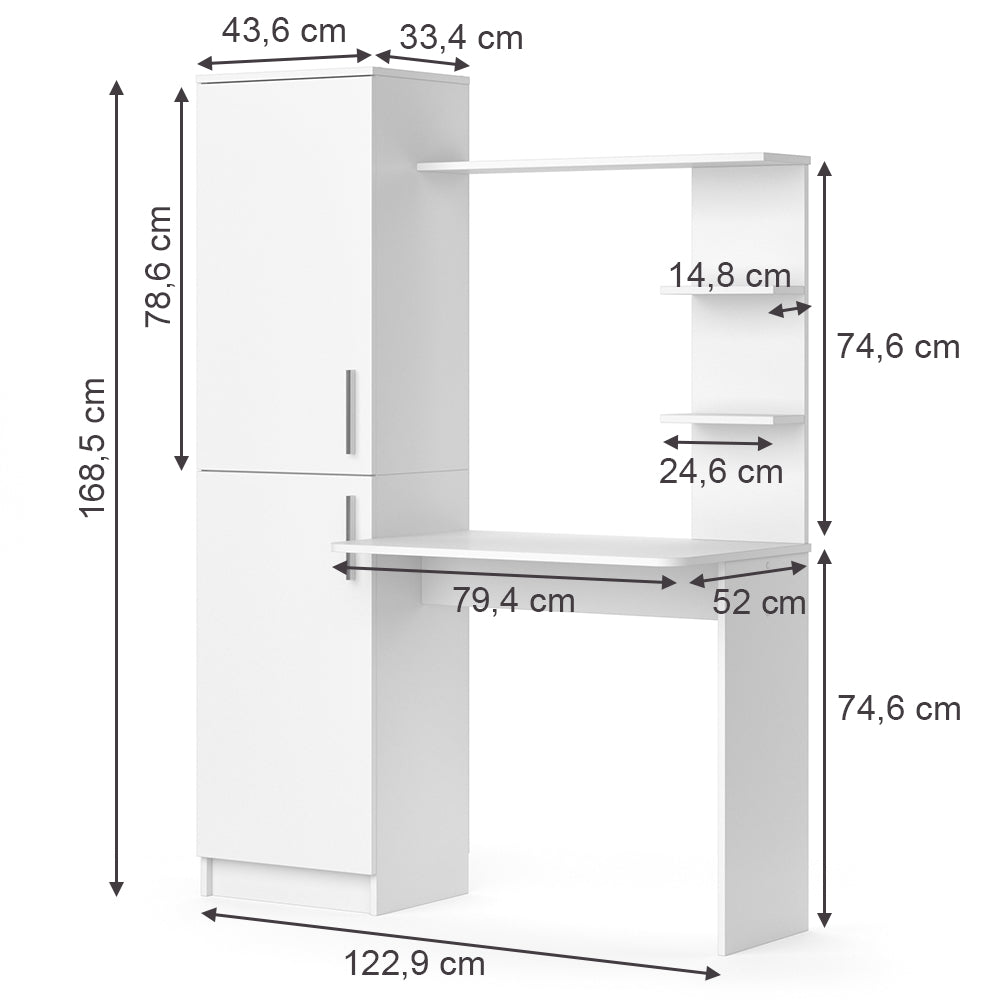 Vicco Scrivania con ripiani Bianco 122.9 x 52 cm
