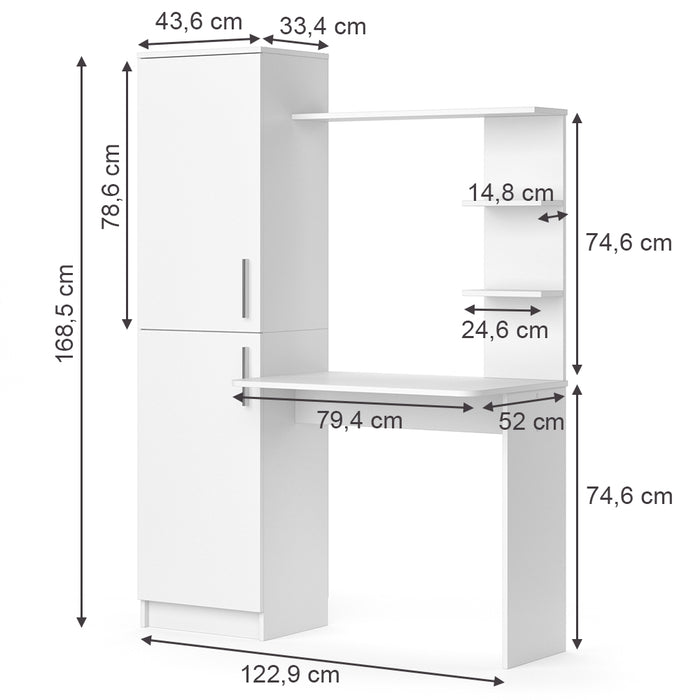 Vicco Scrivania con ripiani Bianco 122.9 x 52 cm