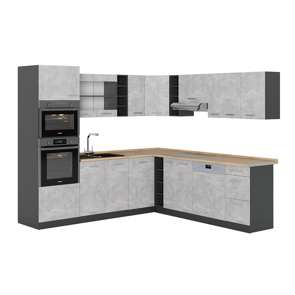 Vicco Cucina angolare completa Calcestruzzo/antracite 237 x 247 cm , PL Rovere