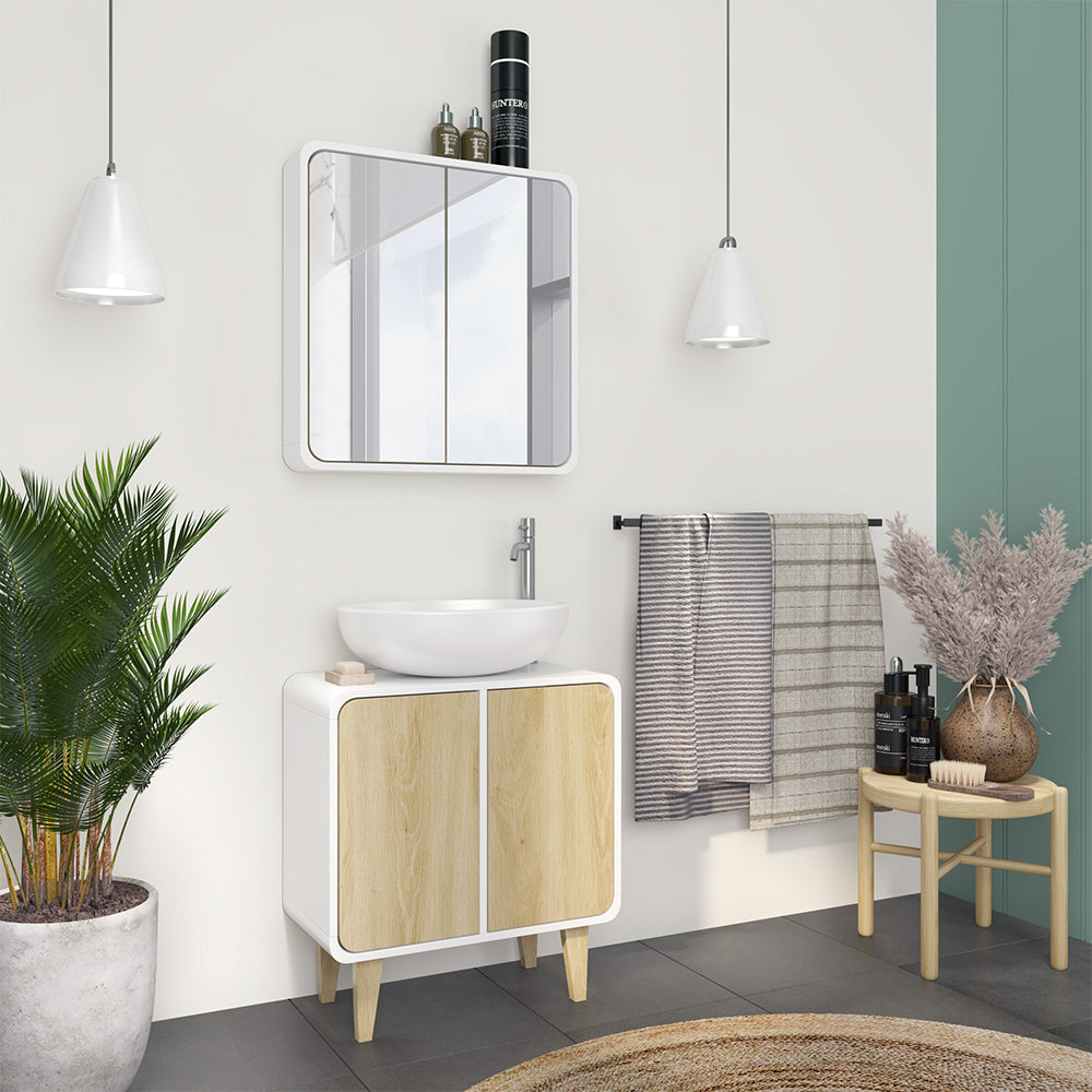 Vicco Set di mobili da bagno Bianco/quercia 2 parti