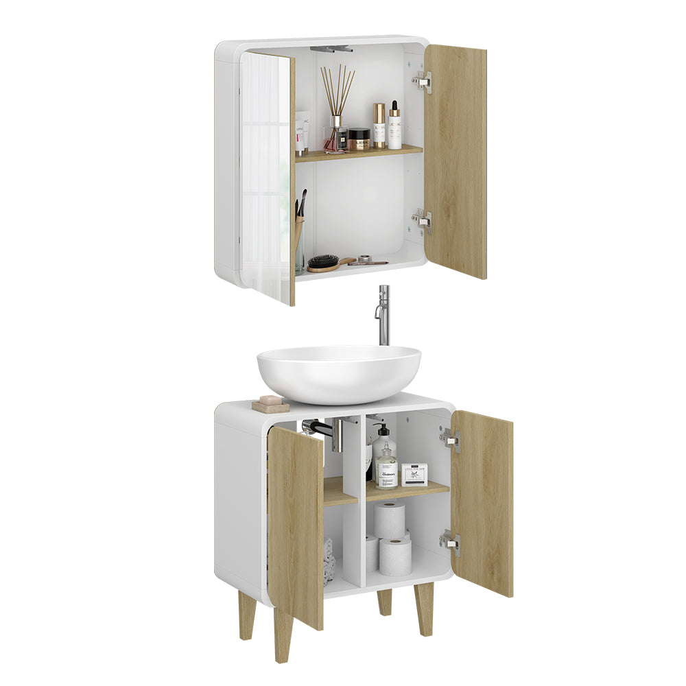 Vicco Set di mobili da bagno Bianco/quercia 2 parti