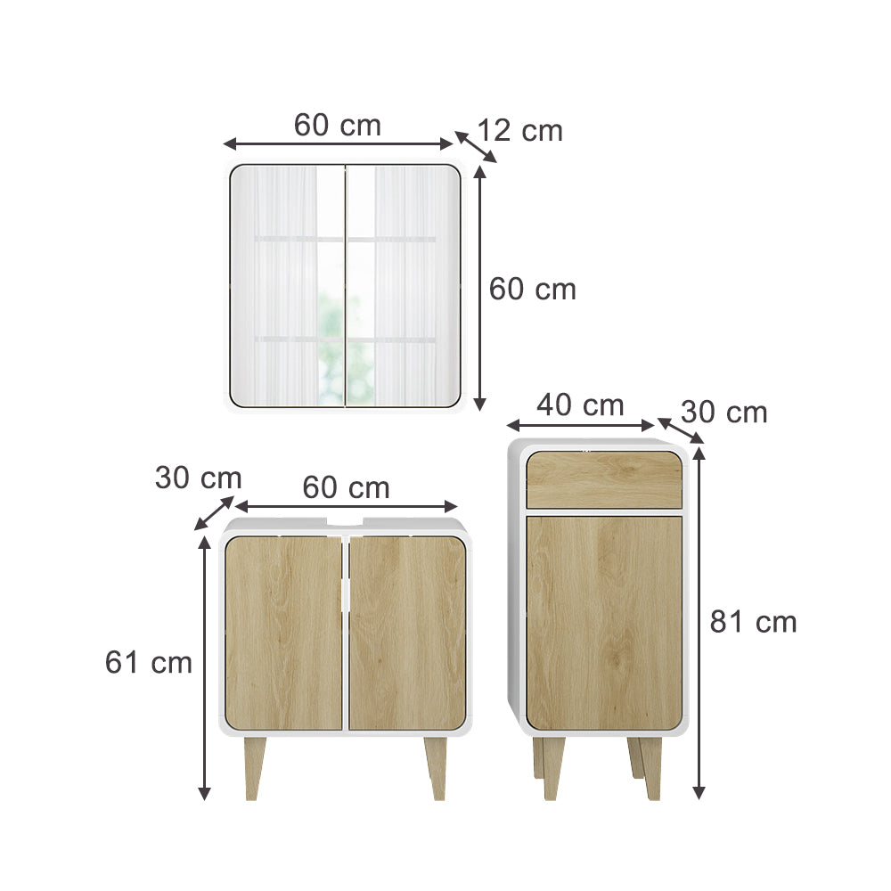 Vicco Set di mobili da bagno Bianco/quercia 3 pezzi, con cabinet midi