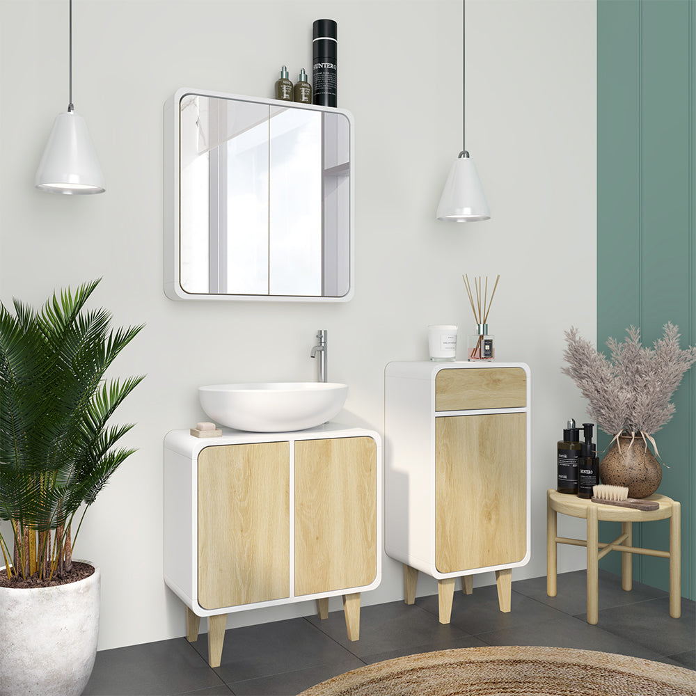 Vicco Set di mobili da bagno Bianco/quercia 3 pezzi, con cabinet midi