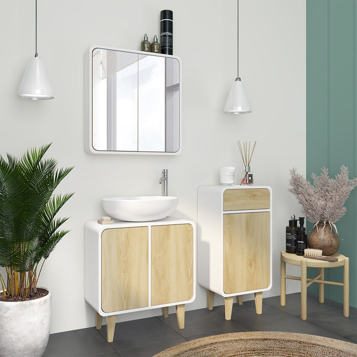 Vicco Set di mobili da bagno Bianco/quercia 3 pezzi, con cabinet midi