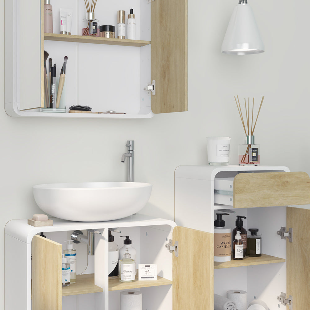 Vicco Set di mobili da bagno Bianco/quercia 3 pezzi, con cabinet midi