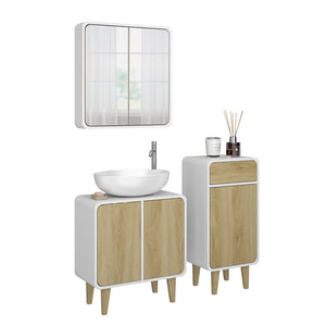Vicco Set di mobili da bagno Bianco/quercia 3 pezzi, con cabinet midi