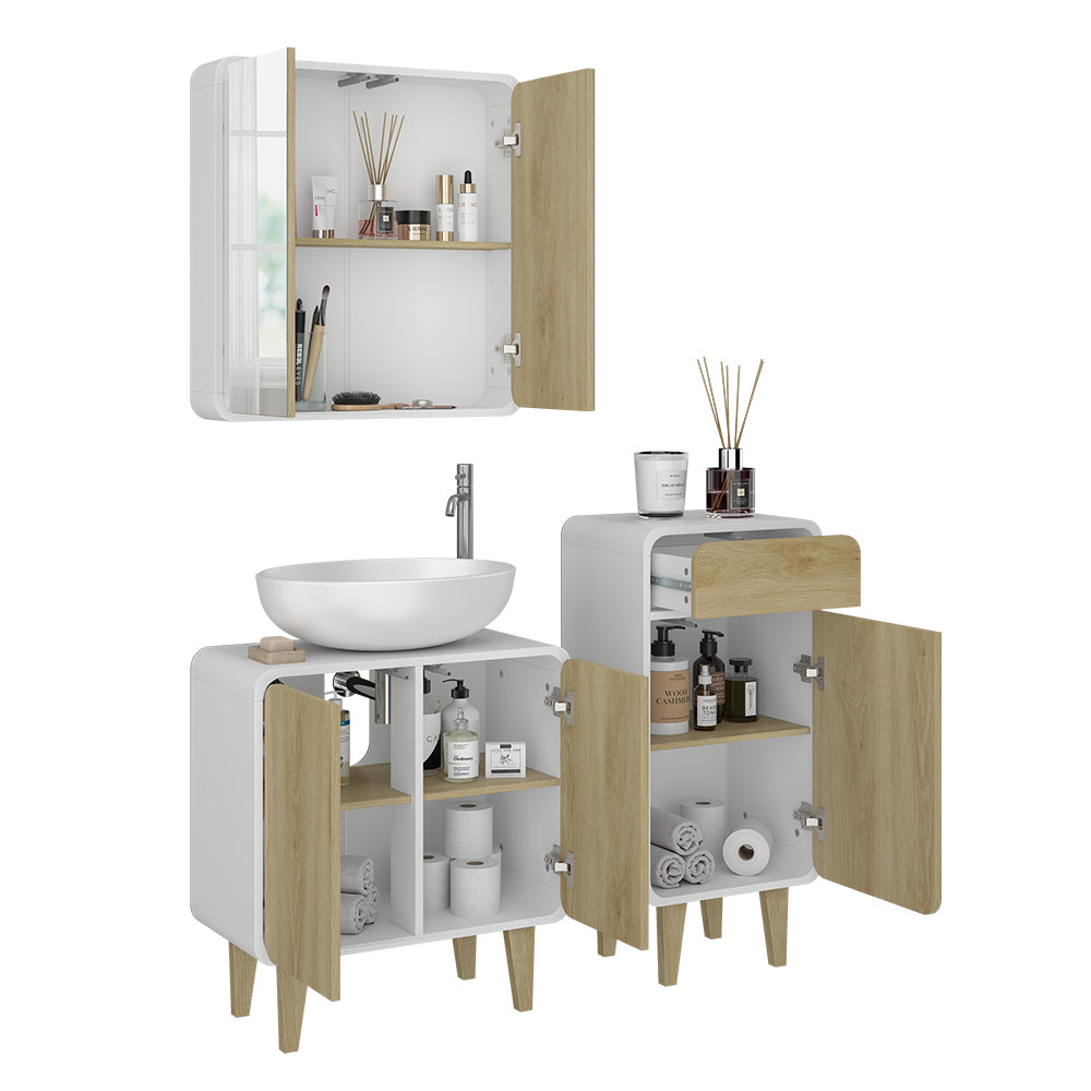 Vicco Set di mobili da bagno Bianco/quercia 3 pezzi, con cabinet midi