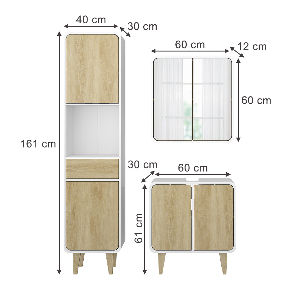 Vicco Set di mobili da bagno Bianco/quercia 3 parti, con colonna