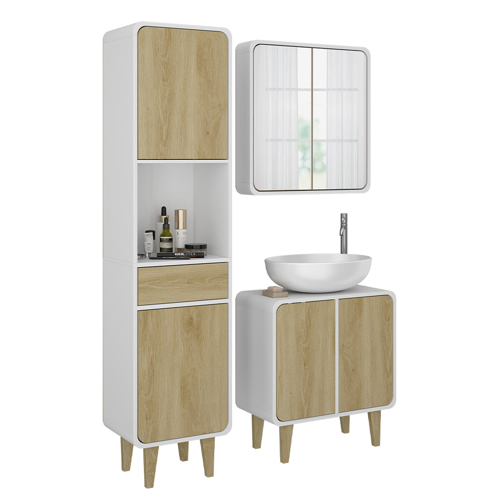 Vicco Set di mobili da bagno Bianco/quercia 3 parti, con colonna
