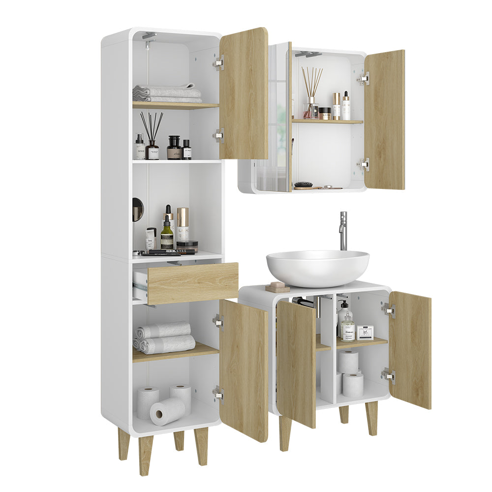 Vicco Set di mobili da bagno Bianco/quercia 3 parti, con colonna