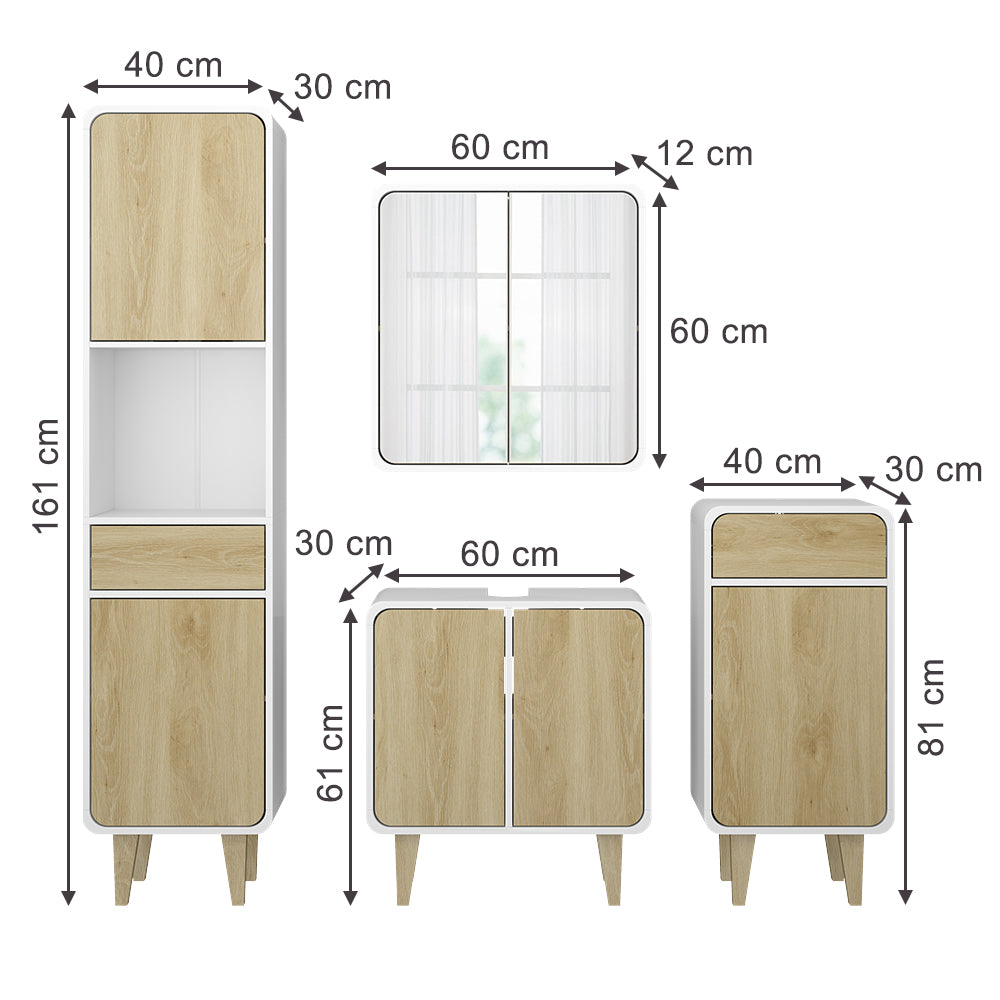 Vicco Set di mobili da bagno Bianco/quercia 4 parti
