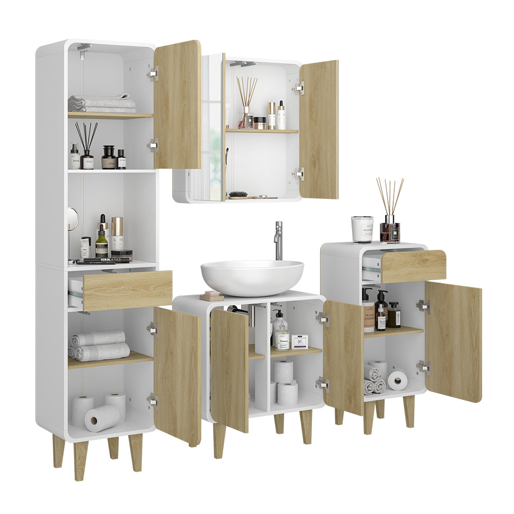 Vicco Set di mobili da bagno Bianco/quercia 4 parti