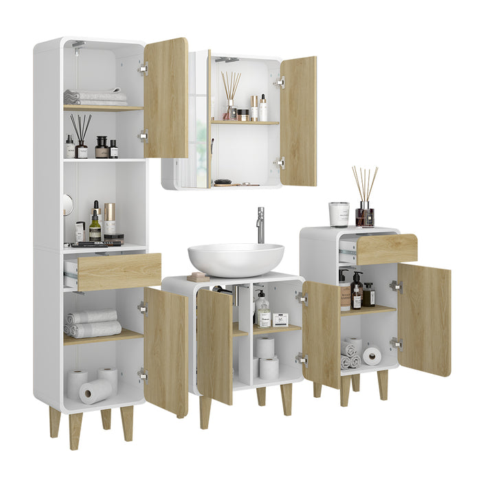 Vicco Set di mobili da bagno Bianco/quercia 4 parti