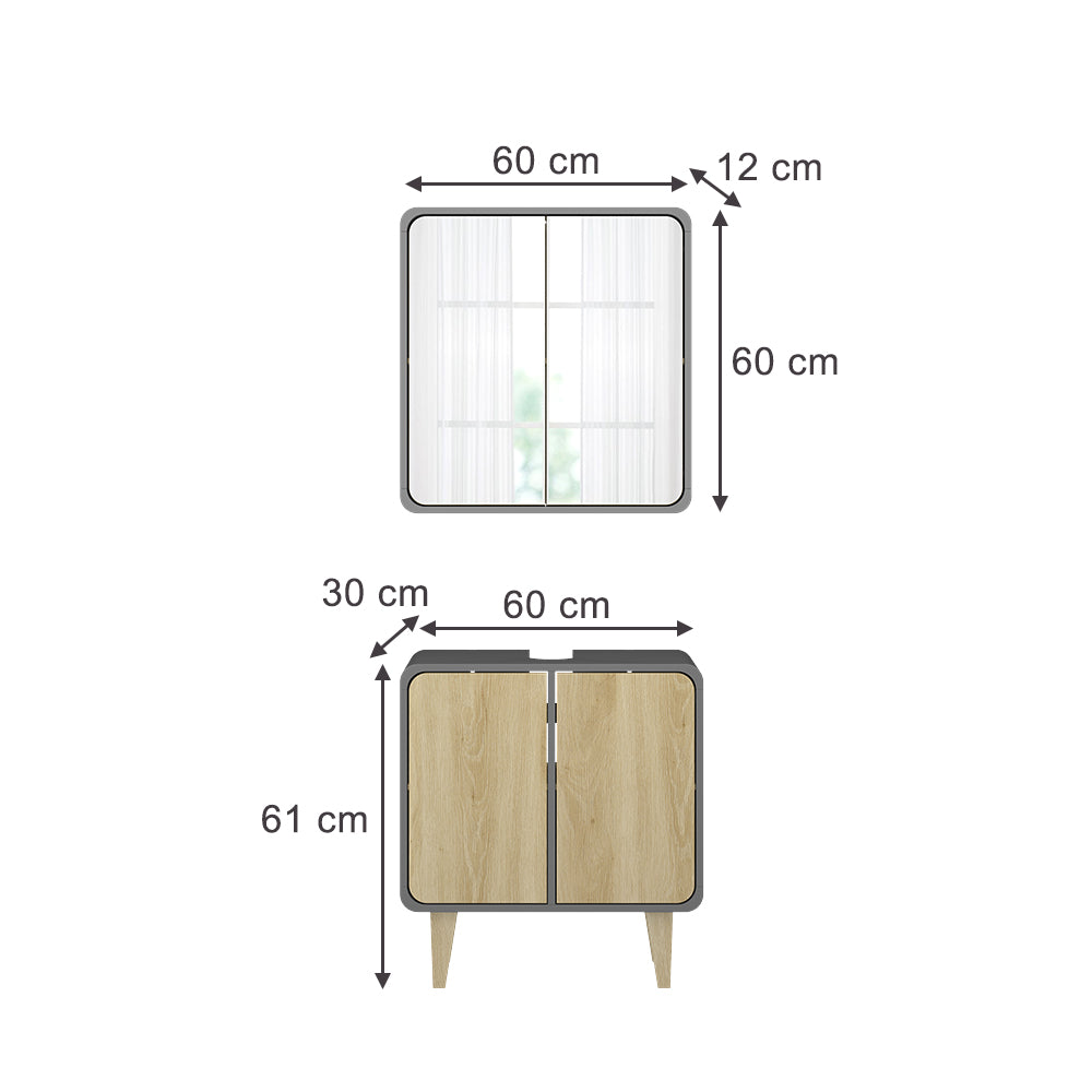 Vicco Set di mobili da bagno Antracite/quercia 2 parti