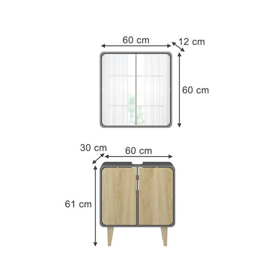 Vicco Set di mobili da bagno Antracite/quercia 2 parti
